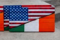 American and irish flag on wood