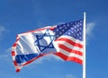 American and Israeli flags united in one flag in the sky