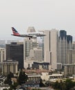 An American Jet on Approach Over Downtown San Diego