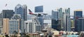 An American Jet on Approach Over Downtown San Diego