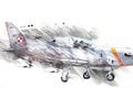 American jet fighter aircraft drawing illustration art vintage Royalty Free Stock Photo