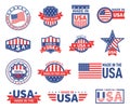 American labels. Made in usa seal badges design. Patriotic logo or stamp. Isolated tags with flag of america and star