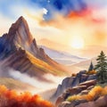 american landscape watercolor sky mountain cloud nature