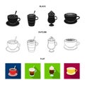 American, late, irish, cappuccino.Different types of coffee set collection icons in black, flat, outline