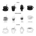 American, late, irish, cappuccino.Different types of coffee set collection icons in black,monochrome,outline style