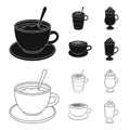 American, late, irish, cappuccino.Different types of coffee set collection icons in black,outline style vector symbol