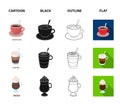 American, late, irish, cappuccino.Different types of coffee set collection icons in cartoon,black,outline,flat style