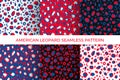 American leopard seamless patterns set of 6. Animal print in colors flag of USA. Red white blue Independence Day
