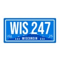 American license plate with registration number, wisconsin usa state sign vector illustration. Colorful vehicle element Royalty Free Stock Photo