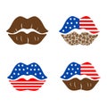 American lips set. 4th of July, BLM, Juneteenth. Independence day design elements in the colors of the US national flag. Vector