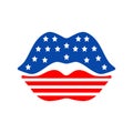 American lips. 4th of July. Independence day design elements in the colors of the US national flag. Vector logo Illustration. T