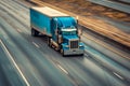 American long-nose semitruck on a highway