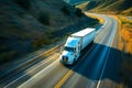 American long-nose semitruck on a highway