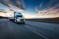 American long-nose semitruck on a highway