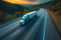 American long-nose semitruck on a highway