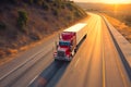 American long-nose semitruck on a highway