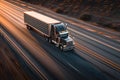 American long-nose semitruck on a highway