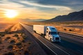 American long-nose semitruck on a highway