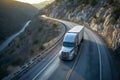 American long-nose semitruck on a highway