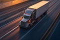 American long-nose semitruck on a highway