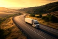 American long-nose semitruck on a highway