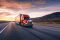 American long-nose semitruck on a highway