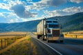 American long-nose semitruck on a highway