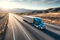 American long-nose semitruck on a highway