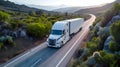 American long-nose semitruck on a highway