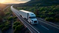 American long-nose semitruck on a highway