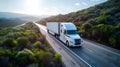 American long-nose semitruck on a highway