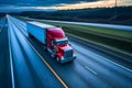 American long-nose semitruck on a highway