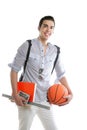 American look student boy with basket ball Royalty Free Stock Photo