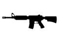 American m16 military rifle, icon self defence automatic weapon concept simple black vector illustration, isolated on white.