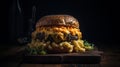 American mac and cheese hamburger, commercial, closeup shot, ai, ai generative, illustration Royalty Free Stock Photo