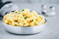 American mac and cheese, macaroni and cheese pasta in pan Royalty Free Stock Photo