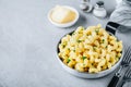 American mac and cheese, macaroni and cheese pasta in pan Royalty Free Stock Photo