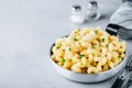 American mac and cheese, macaroni and cheese pasta in pan Royalty Free Stock Photo