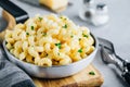 American mac and cheese, macaroni and cheese pasta in pan Royalty Free Stock Photo