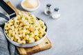 American mac and cheese, macaroni and cheese pasta in pan Royalty Free Stock Photo