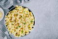 American mac and cheese, macaroni and cheese pasta in pan Royalty Free Stock Photo