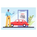 American male make loan and buying car via smartphone. Loan service via modern gadget concept