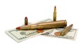 American money and cartridges isolated Royalty Free Stock Photo