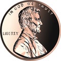 Vector American money gold coin one cent, penny