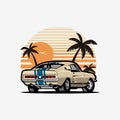 American Muscle Car in Beach Vector Illustration. Car Isolated in White Background. Best for Tshirt Design Template Royalty Free Stock Photo