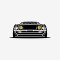 American Muscle Car Front View Silhouette Monochrome Vector Art Silhouette Isolated in White Background Royalty Free Stock Photo