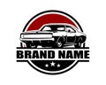 american muscle car logo vector front view suitable for auto industry, badge, emblem, isolated white background Royalty Free Stock Photo