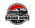 american muscle car logo vector front view suitable for auto industry, badge, emblem isolated white background Royalty Free Stock Photo