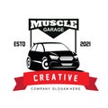 American Muscle Car Logo Vector.Vintage design, old style or classic car garage, shop, car restoration repair and racing, retro Royalty Free Stock Photo