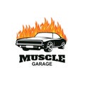 American Muscle Car Logo Vector.Vintage design, old style or classic car garage, shop, car restoration repair and racing, retro Royalty Free Stock Photo